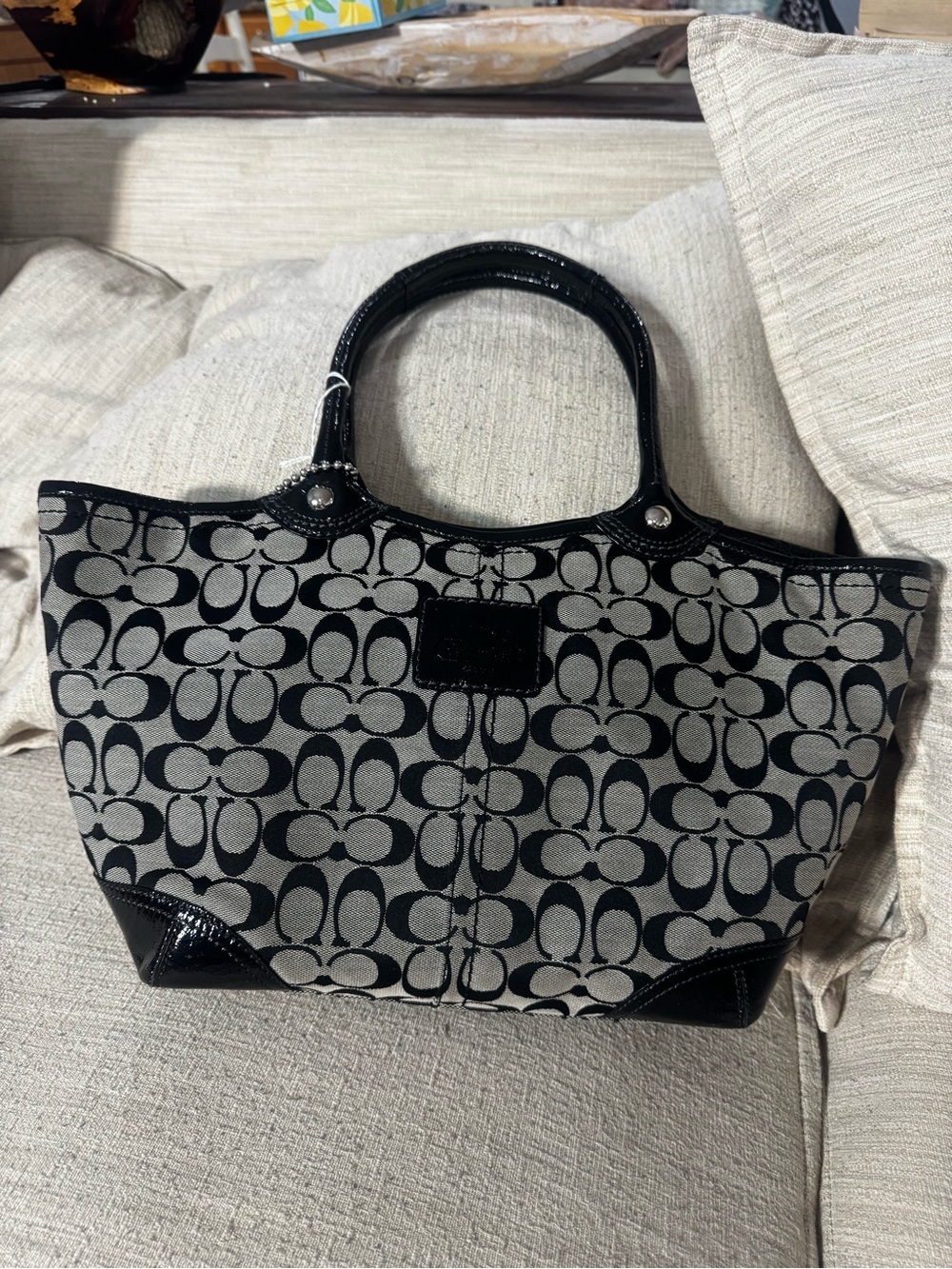 Coach Black and Gray Signature Canvas Tote